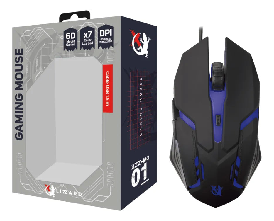 MOUSE GAMER XZZ-MO-01 CABLEADO 6D/2400 DPI RGB X-LIZZARD
